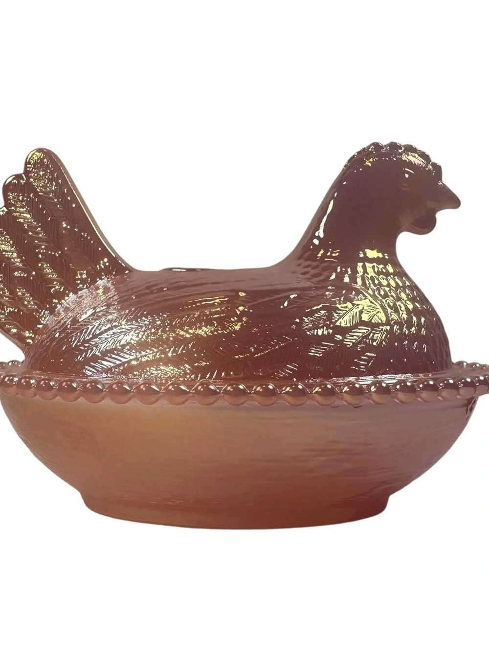 Rose’s Closet Pink Carnival Glass Hen on Nest 3 1/2” tall 4 3/4” long New - Picture 5 of 10